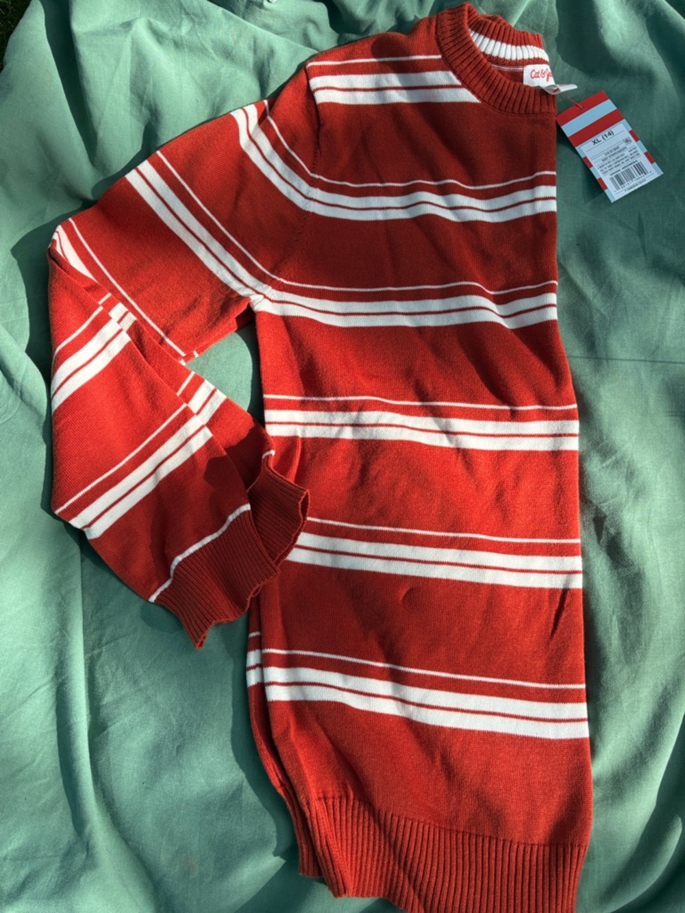 Cat & Jack Red and White Striped Crewneck Sweater